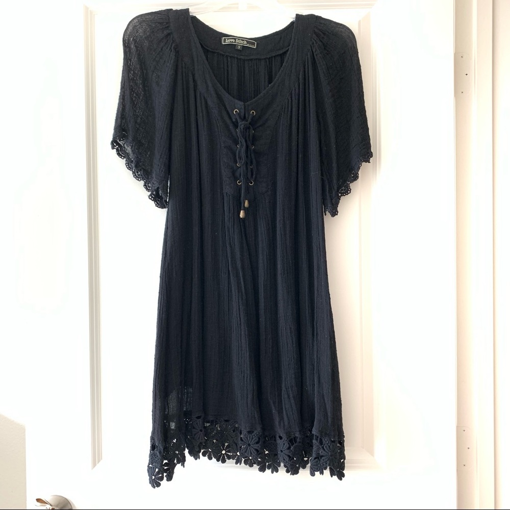 Gauze lace up dress